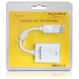 Delock 61766 - Adaptador de DisplayPort Macho a VGA (D-Sub) Hembra, Longitud de Cable 0.125 m, Color Blanco