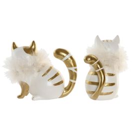 DKD Home Decor Figura de Gato Moderno de Resina Blanco Dorado 7.5 x 11.5 x 8.5 cm (4 Unidades)
