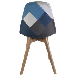 Home Deco Factory Silla Patchwork Azul-Gris Diseño Escandinavo Beech Tulipa, Patas de Madera y Asiento de Tela, 55.5x41 cm h.85 cm