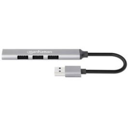 MANHATTAN 168427 Hub USB-A 4 Puertos (3x USB 2.0, 1x USB 3.2 Gen 1) hasta 5000 Mbit/s, Gris Aluminio