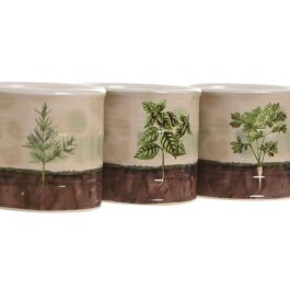 DKD Home Decor Macetero Cottage Set de 3 Verde Marron Ceramica 13.6 x 13.6 x 11.8 cm