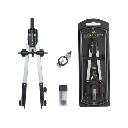 Faber Castell Compás Articulado de Ajuste Rápido con Adaptador Universal, 17 cm + Accesorios