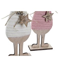DKD Home Decor Decoración Navidad Tradicional con LED de Madera, Blanco, Rosa, Dorado, 33 cm Alto, Pack 6 Unidades