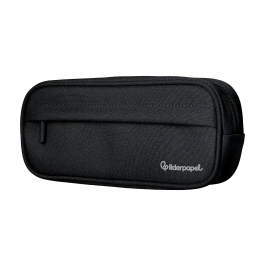 Liderpapel Estuche Portatodo Classic Ovalado Negro, 2 Cremalleras con Bolsillo Delantero, 210x90mm