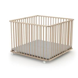 Webaby AT43294452709445 Parque Plegable Cuadrado CALI 100x100 cm con 4 Ruedas de Haya Cruda para Bebés hasta 24 Meses