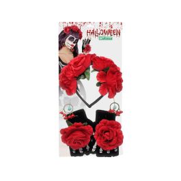 Set Catrina con Diadema de Flores, Guantes y Pendientes 5 Piezas para Día de Muertos y Halloween