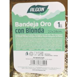 Bandeja Rectangular Oro con Blonda 22x28 cm - Algon (30 Unidades) Bandeja Rectangular Oro con Blonda 22x28 cm - Algon (30 Unidades)
