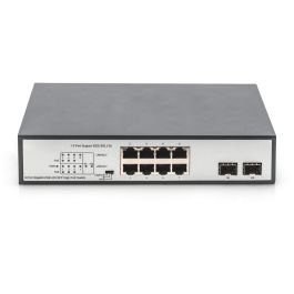 Digitus Switch Gigabit de 8 Puertos (6 PoE, 2 RJ45, 2 SFP Uplink), No Administrado, 180W PoE, Ethernet 10/100/1000, Negro