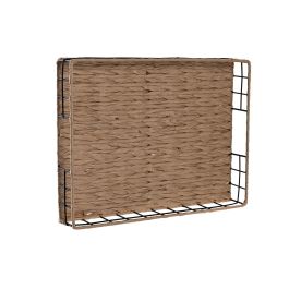 DKD Home Decor Bandeja Decorativa Colonial Natural Negro Metal Fibra 30 x 40 x 6 cm (2 Unidades)