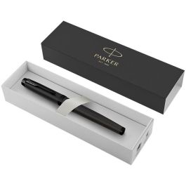 Parker Füller IM Achromatic Negro Punta Fina Azul con Clip, Acero Inoxidable, Sistema Cartucho, en Caja de Regalo