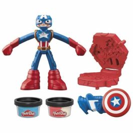 Play-Doh Capitán América Set Stamper Shield con figura flexible, accesorios y plastilina, HASG00565X0, a partir de 4 años, Marvel