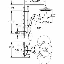 Grohe 26677001 Columna de ducha termostática Vitalio Start System 250, Cromo, Ahorro de agua