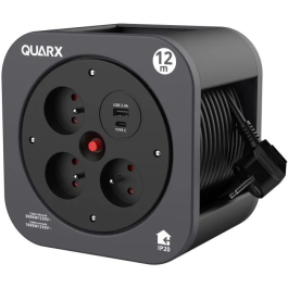 Quarx QUA1719191081312 Carrete S-Box 12m 3 Tomas 16A USB Tipo A y C