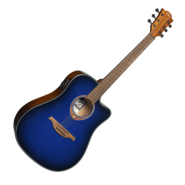 LAG Guitarra Acústica Folk Electroacústica Dreadnought A/E Cutaway Edición Limitada Blue Burst Lag Tapa Cedro Rojo Macizo