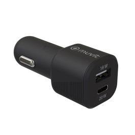 muvit for change cargador coche 1 USB QC 3.0 18W+1 Tipo C PD 20W negro