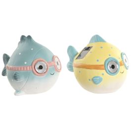 DKD Home Decor Figura Pez Cerámica LED Azul Amarillo 13.5 x 11 x 11 cm (4 Unidades)