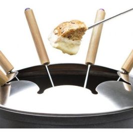 Princess 173025 Fondue Eléctrica Pure Negro 800W, 1.5L para 8 Personas, con 8 Tenedores y Diseño Bambú