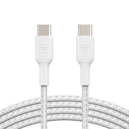 Belkin CAB004BT1MWH Cable Trenzado USB-C a USB-C 1m Blanco, Carga Rápida y Transferencia de Datos