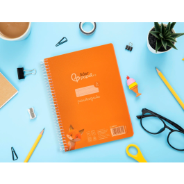 Liderpapel Cuaderno espiral Pautaguía A5, Tapa Plástico, 80 Hojas 90gr, Cuadro Pautado 3mm, Color Naranja