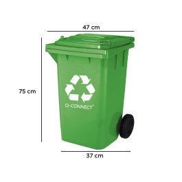 Q-connect Papelera Contenedor Plástico Verde para Envases de Vidrio 100L con Tapa y Ruedas 750x470x370 mm