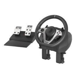 GENESIS Seaborg 400 Volante y Pedales USB Alámbrico con Vibración 900° para PC, Switch, PS3, PS4, Xbox 360, Xbox One, One S, One X Negro/Plata