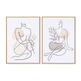 DKD Home Decor Cuadro Estilo Nórdico Mujer Abstracto Decoración Pared Blanco Beige 70x50x3.5 cm Lienzo PS Hecho a Mano (2 Unidades)