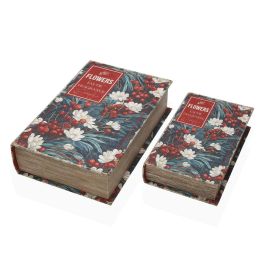 Caja Decorativa Versa Lienzo Madera MDF Flores Libro