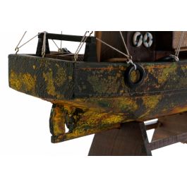 DKD Home Decor Barco de Madera Artesanal Verde Marrón Oscuro para Decoración del Hogar 13x40x35 cm