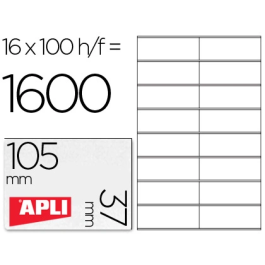 Apli Etiquetas Adhesivas 105x37 mm Inkjet-Láser Cantos Rectos 16 etiquetas x Hoja Blanco Precio: 18.49999976. SKU: BIX1274