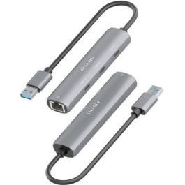 Aisens ASUC-4P037-GR Hub USB 3.0 a Ethernet Gigabit y 3xUSB-C 5G, Gris, 15cm
