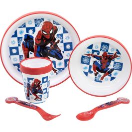 Licensing Spiderman Set Premium Bicolor Antideslizante 5 Piezas CZ11308 Vajilla Infantil Plástico