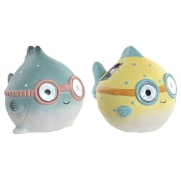 DKD Home Decor Figura Pez Cerámica LED Azul Amarillo 13.5 x 11 x 11 cm (4 Unidades)