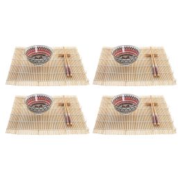 DKD Home Decor Set de Vajilla para Sushi Oriental 16 Piezas Multicolor Bambú Gres Apto Lavavajillas Microondas 14.5x31x14.5 cm