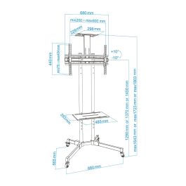 TooQ FS1470M-B Soporte de Suelo Inclinable Ajustable para TV 37-70" hasta 50kg VESA 200x200-600x400 con Ruedas y Bandejas Negro TooQ FS1470M-B Soporte de Suelo Inclinable Ajustable para TV 37-70" hasta 50kg VESA 200x200-600x400 con Ruedas y Bandejas Negro