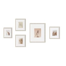 DKD Home Decor Marco de Fotos Estilo Boho Natural Blanco Set de 5, 45 cm Alto x 32.5 cm Ancho x 1.5 cm Fondo, Mdf y Cristal