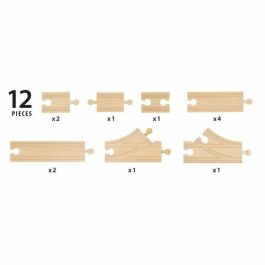BRIO B-7312350360998 Caja de Inicio Tren de Madera con 12 Rieles y Vías - Pack de Juego de Construcción para Niños +3 Años