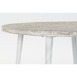 DKD Home Decor Mesita Auxiliar Estilo Indio Blanco Dorado 75 x 50 x 75 cm