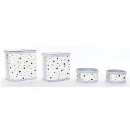 DKD Home Decor Juego 4 Cestas de Ropa para Colada Bambú Fieltro Blanco, Gris, Dorado, Negro con Estrellas 31x41x42 cm