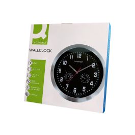 Reloj Q-Connect De Pared Metalico Redondo 35,5 cm Movimiento Silencioso Color Cromado Con Esfera Negra