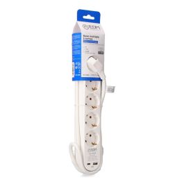 Edm Prolongador 5 Tomas 2P+T Schuko con Interruptor, 2 USB A+C, Cable H05VV-F 3G1,5mm² de 1,5m, Blanco
