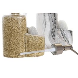 DKD Home Decor Dosificador Gres Abs Pp Gris Blanco 12.5 x 9.5 x 18.5 cm (4 Unidades) 400 ml