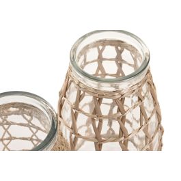DKD Home Decor Jarrón Cottage Transparente Marrón de Cristal y Mimbre 16 x 27 x 16 cm (6 Unidades)