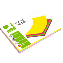 Q-connect Bloc de Notas Electrostáticas Adhesivas Quita y Pon 70x100 mm 100 Hojas 5 Colores Fluorescentes