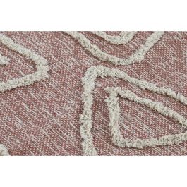 DKD Home Decor Alfombra Urban Algodón y Poliéster Rosa y Blanco 180x120 cm 1300 gsm con Flecos