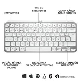 Logitech MX Keys Mini Teclado Inalámbrico Gris Pálido - Teclas Esféricas Cóncavas, Retroiluminación Inteligente, Bluetooth