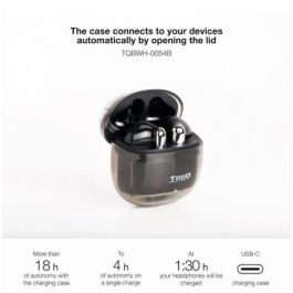 TooQ Auriculares Bluetooth Onyx TQBWH-0054B con Estuche de Carga, Autonomía 4h, Negros