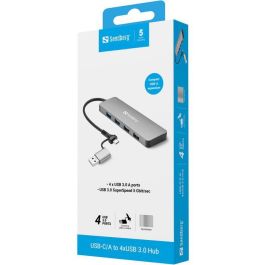 Sandberg USB-C/A to 4xUSB 3.0 Hub Expansor Puertos Aluminio 4xUSB 3.0 Conexión Instantánea Sin Software