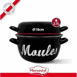 Menastyl 3645563 Olla para Mejillones, Acero Esmaltado Negro 18 cm, Con Inscripción, Todo Tipo de Fuegos Incluida Inducción
