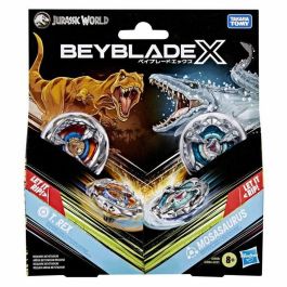 Hasbro HASG1898ES0 Beyblade X Jurassic World T. Rex vs. Mosasaurus - Set 2 Peonzas Takara Tomy y 2 Lanzadores, 8+ Años