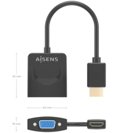 Aisens A122-0947 Conversor HDMI Macho a SVGA Hembra Negro 15cm Soporta 1080p para conectar pantalla VGA a HDMI